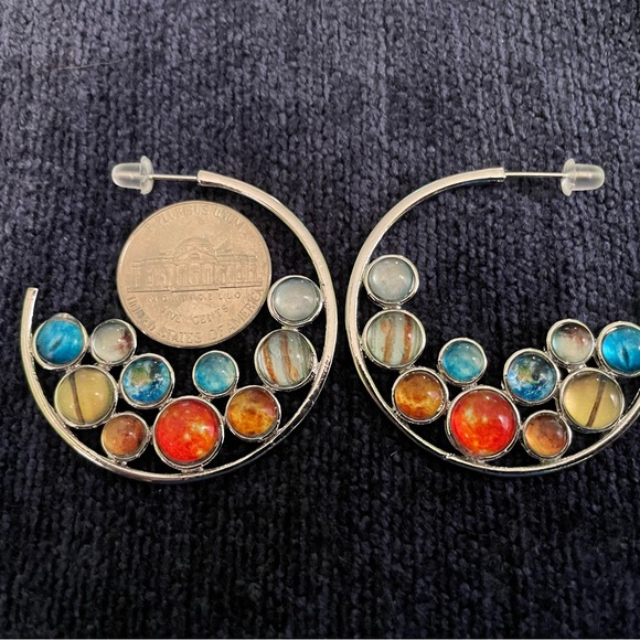 Silver tone and fun jewel colors in a pair of hoop earrings perfect for summer! - Picture 4 of 4